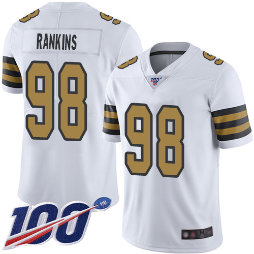 Men New Orleans Saints Limited White Sheldon Rankins Jersey NFL Football #98 100th Season Rush Vapor Untouchable Jersey->new orleans saints->NFL Jersey